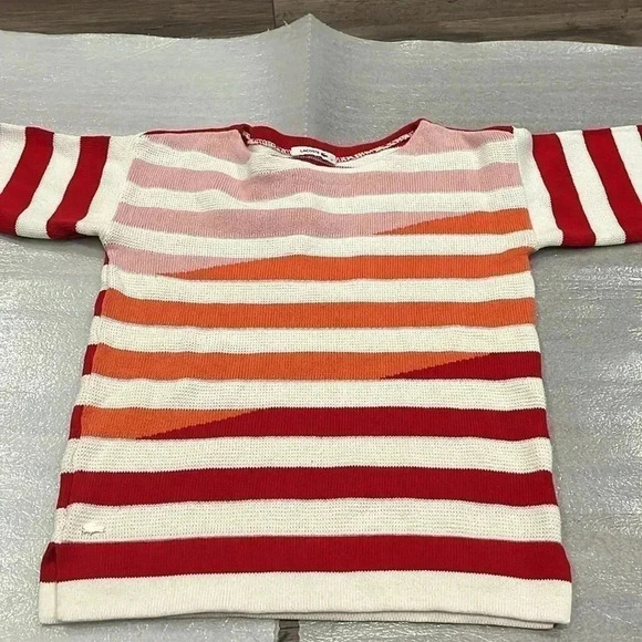 [34/S]Lacoste Red/Pink Mixed Colours Linen Blend Knit Mid Sleeve Scoop  Sweater - Picture 2 of 10